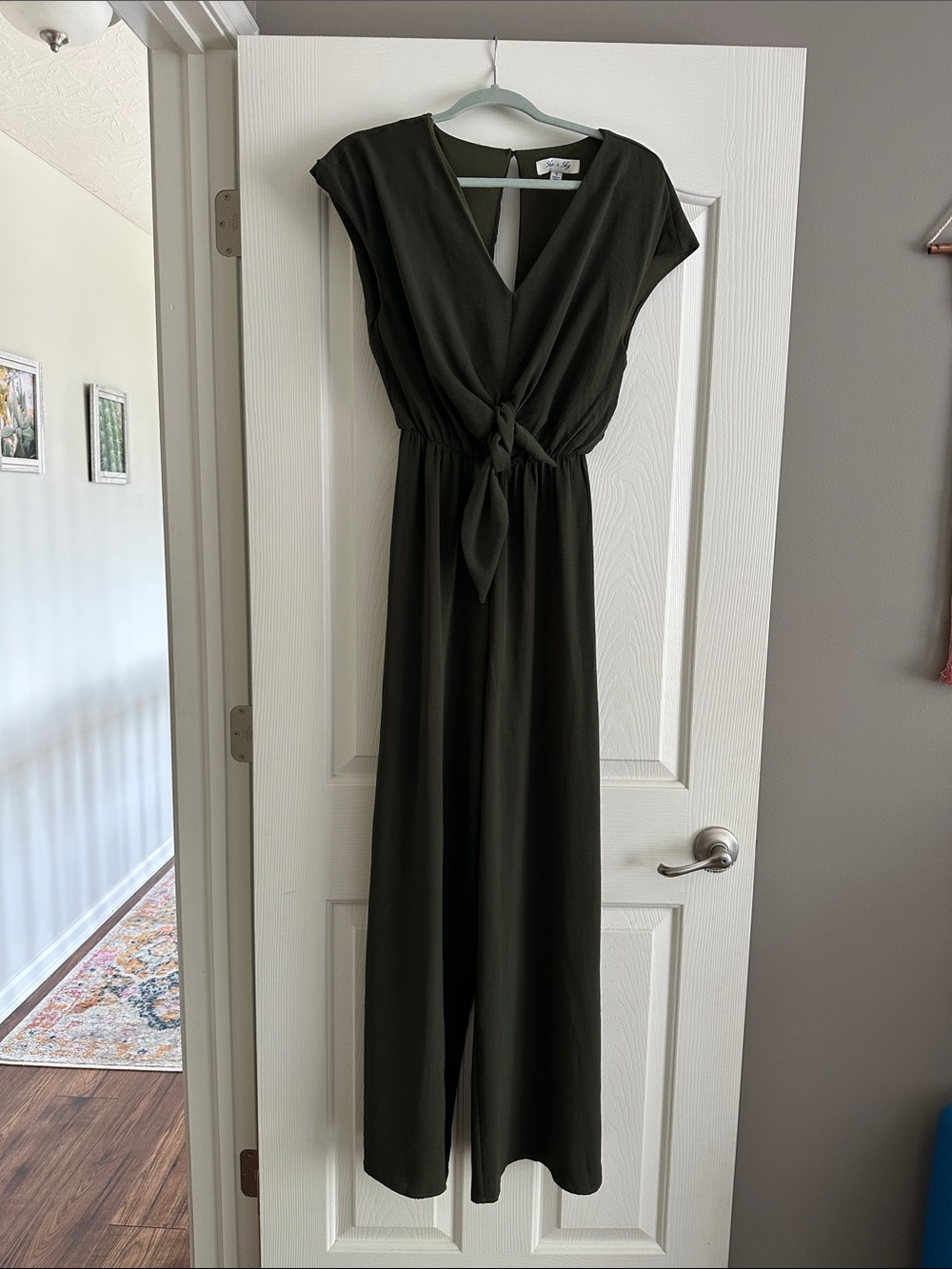 She & Sky Olive Green Tie-Front Jumpsuit